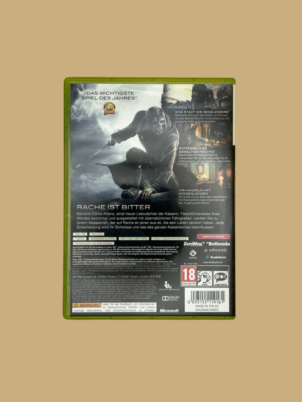 Xbox 360 dishonored die maske des back