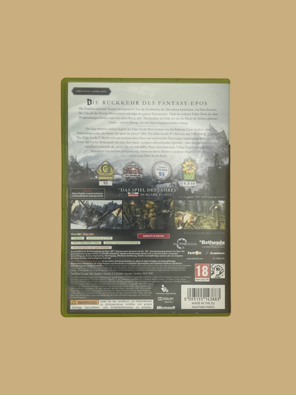 Xbox 360 the elder scrolls v skyrim back