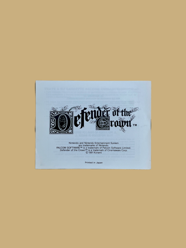 Nes defender of the crown booklet back