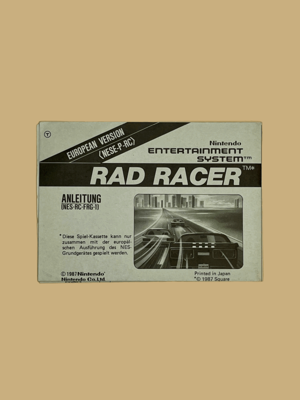 Nes rad racer mit booklet booklet front