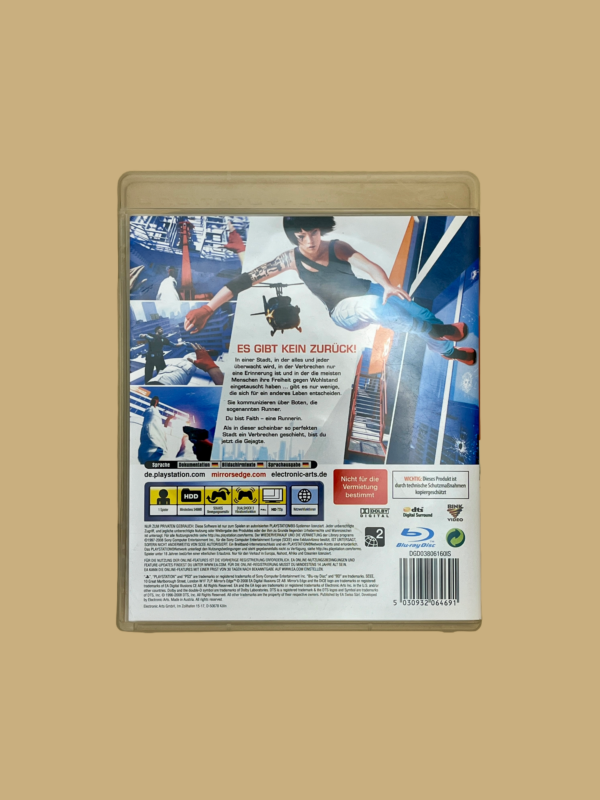 Playstation 3 mirror's edge back